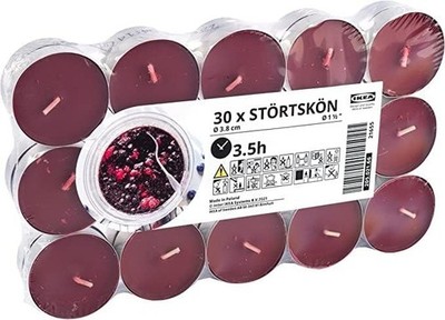 IKEA STÖRTSKÖN Scented Tealight Candles 30 Pack Red Berry 3.5h Burn New
