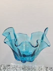 Cute MCM Turquoise Blue swung Glass Dish ruffle decorative bowl