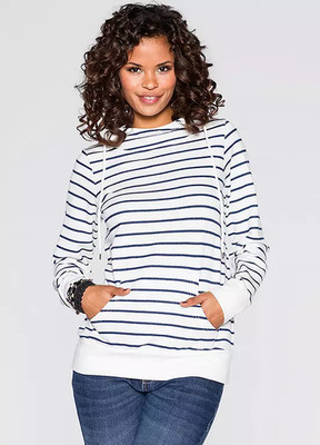 Freemans Navy Stripe Jersey Hoodie   UK 14/16     (FS107-8)