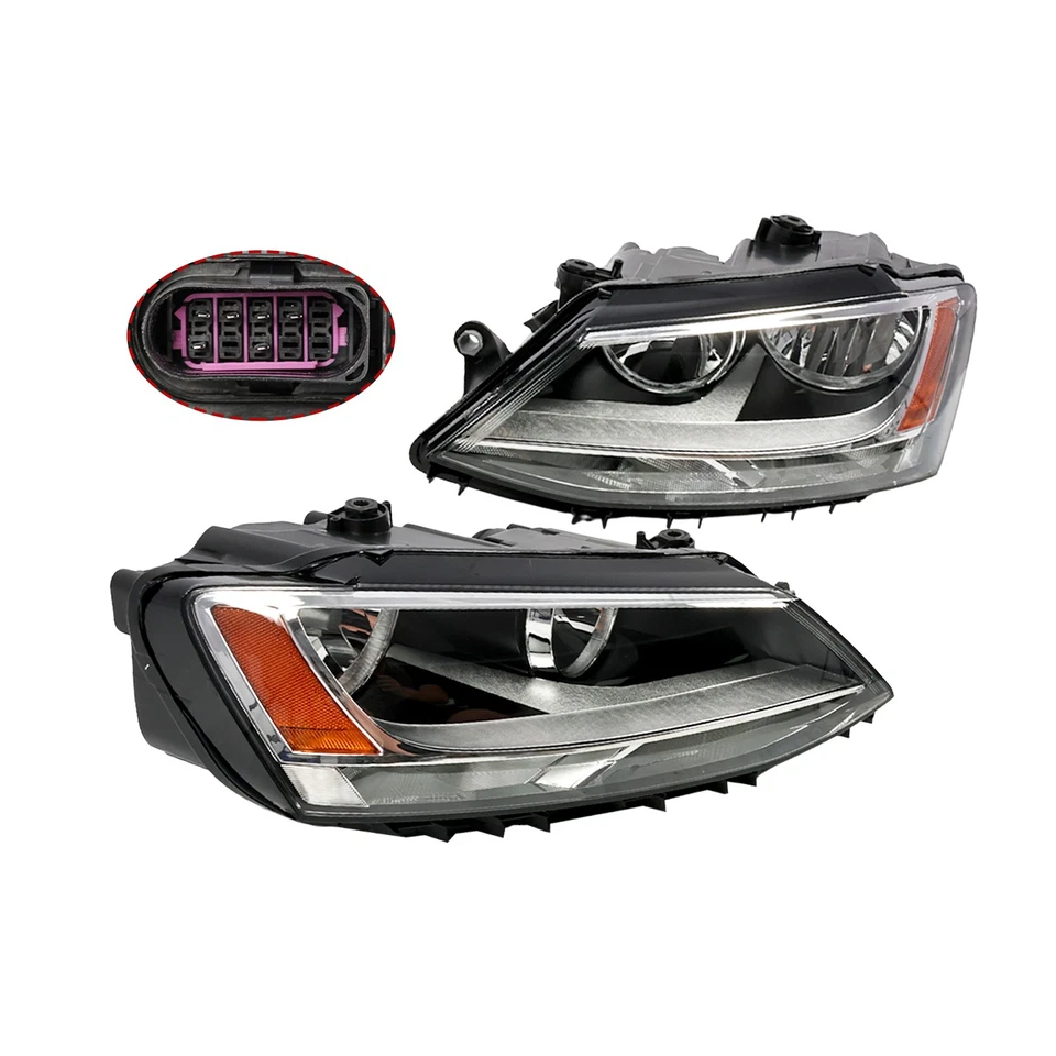 For Volkswagen Jetta 2011-2018 Halogen Chrome Amber Headlights Assembly Pair Foto 4 de 4