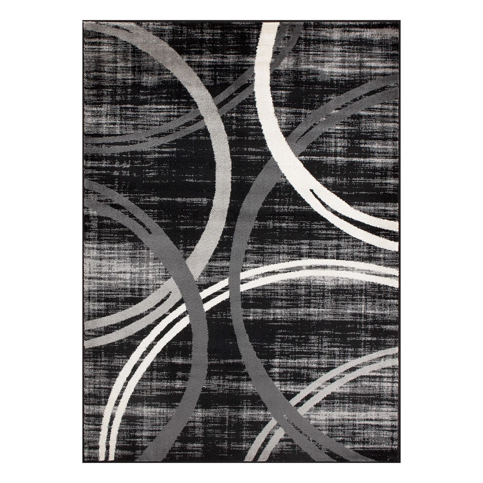 Rugshop Black Rugs Modern Abstract Circles Design Rugs for Living Room 9x12 Rugs - Image 2 of 4