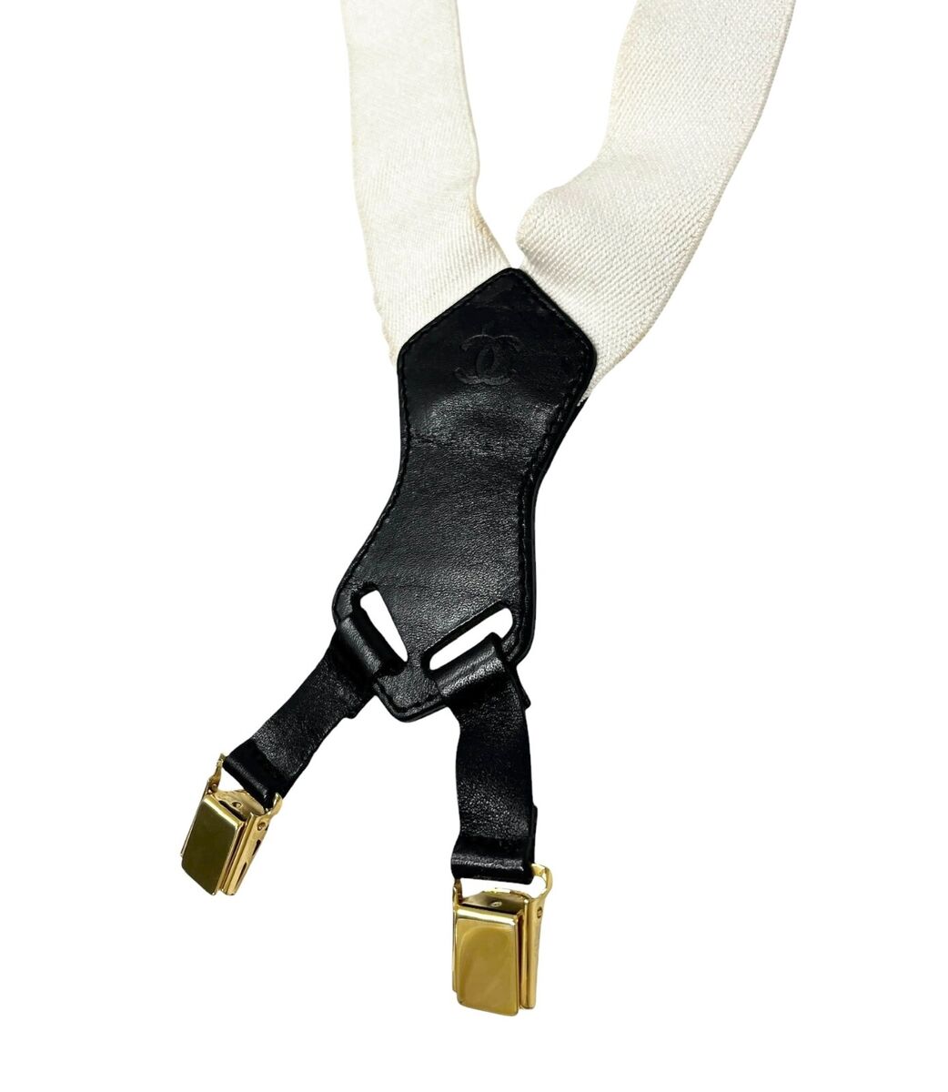 CHANEL Vintage CC Logo Letter Suspender Belt Cream Black CHANEL Vintage CC Logo Letter Suspender Belt Cream Black