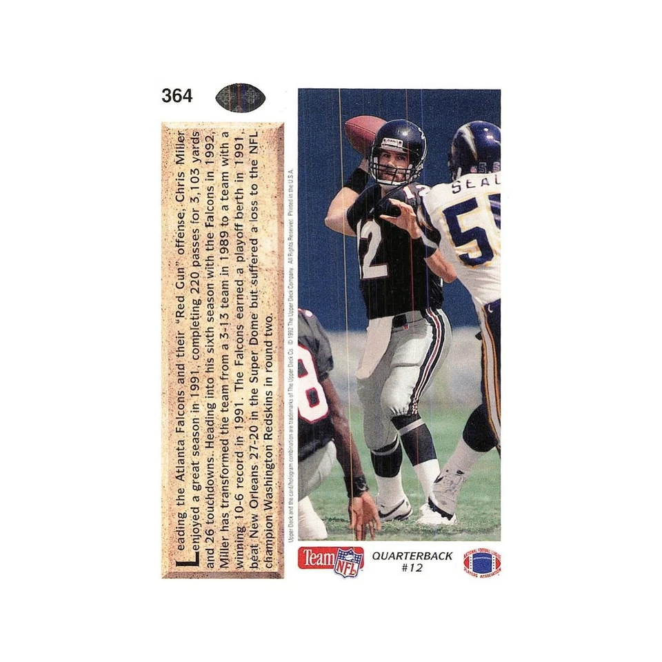 Chris Miller 1992 Upper Deck #364 Atlanta Falcons Football Card NM - Image 2 of 3