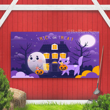 happy halloween background with ghost and cat banner