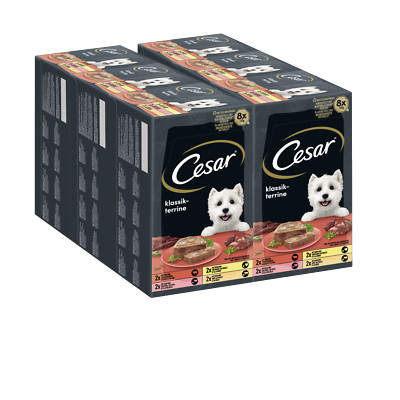 48x150g Cesar Hundefutter Nassfutter Schale Klassik-Terrine 4 Varietäten