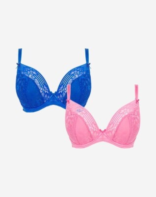 Pretty Secrets 2er Pack gepolsterte Plunge-BHs Everyday Spitze 36F QV595