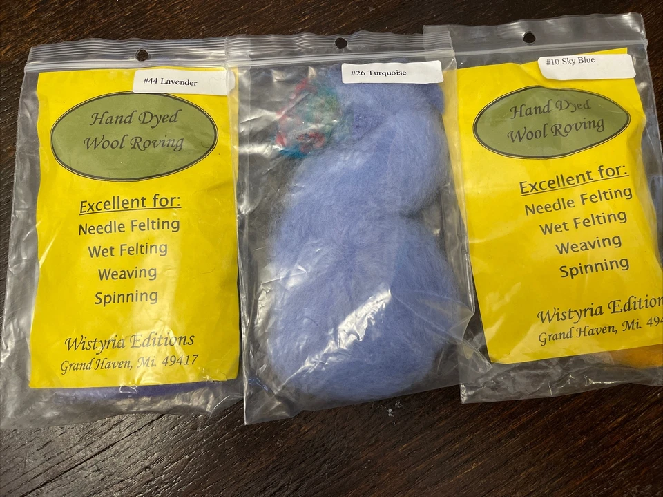 Wistyria Editions hand Dyed Wool Roving Lot 3 Orange lavender sky blue - Image 3 of 4