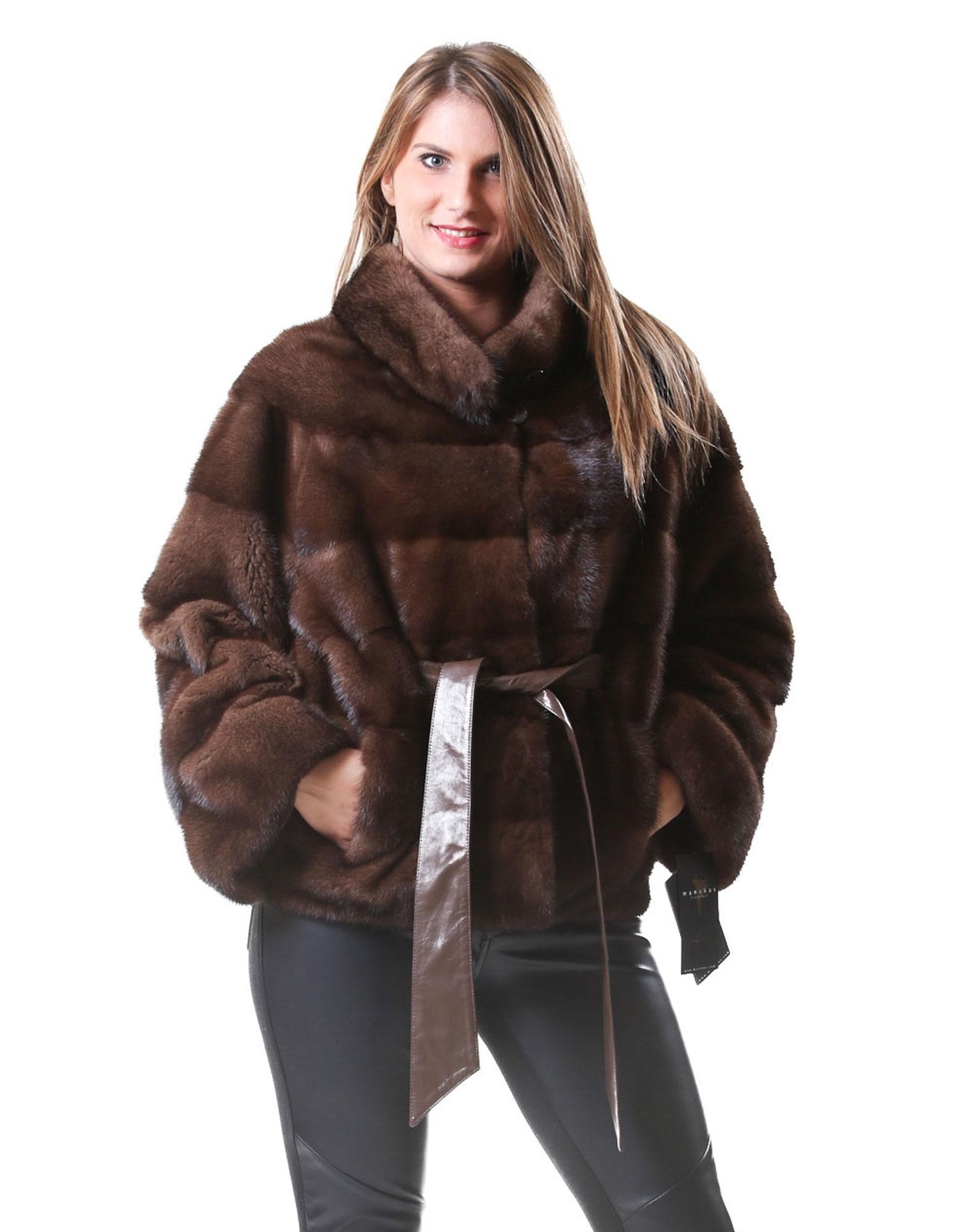 Women's faux mink fur kimono jacket in scanbrown size 48