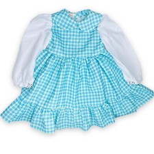 Vintage Girls Teal Green Plaid Long Puff Sleeve Collared Party Twirl Dress 4 - 6