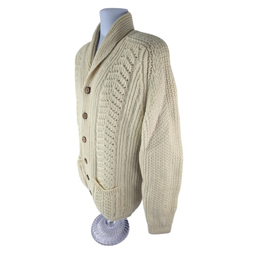 Schulterklappen Wolle schwerer dicker Zopfmuster Schal Cardigan Pullover Italy 42 M - Bild 3 von 18