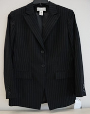 Jones NY Suit Women Sz 10 Black/White Pinstripe 2-Button Blazer Suit Jacket 140