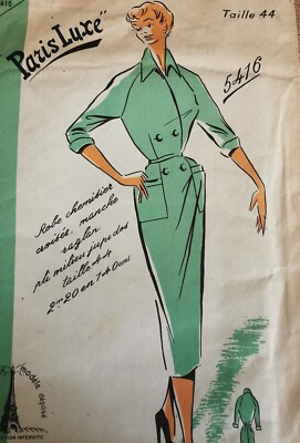 Patron De Couture Vintage Paris Luxe - Robe Taille 44 - Ancien Et Scellé - Occasion