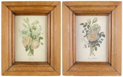 A Pair of Antique Framed Lithograph Print Etched, Pose de Provins and Lys Blanc