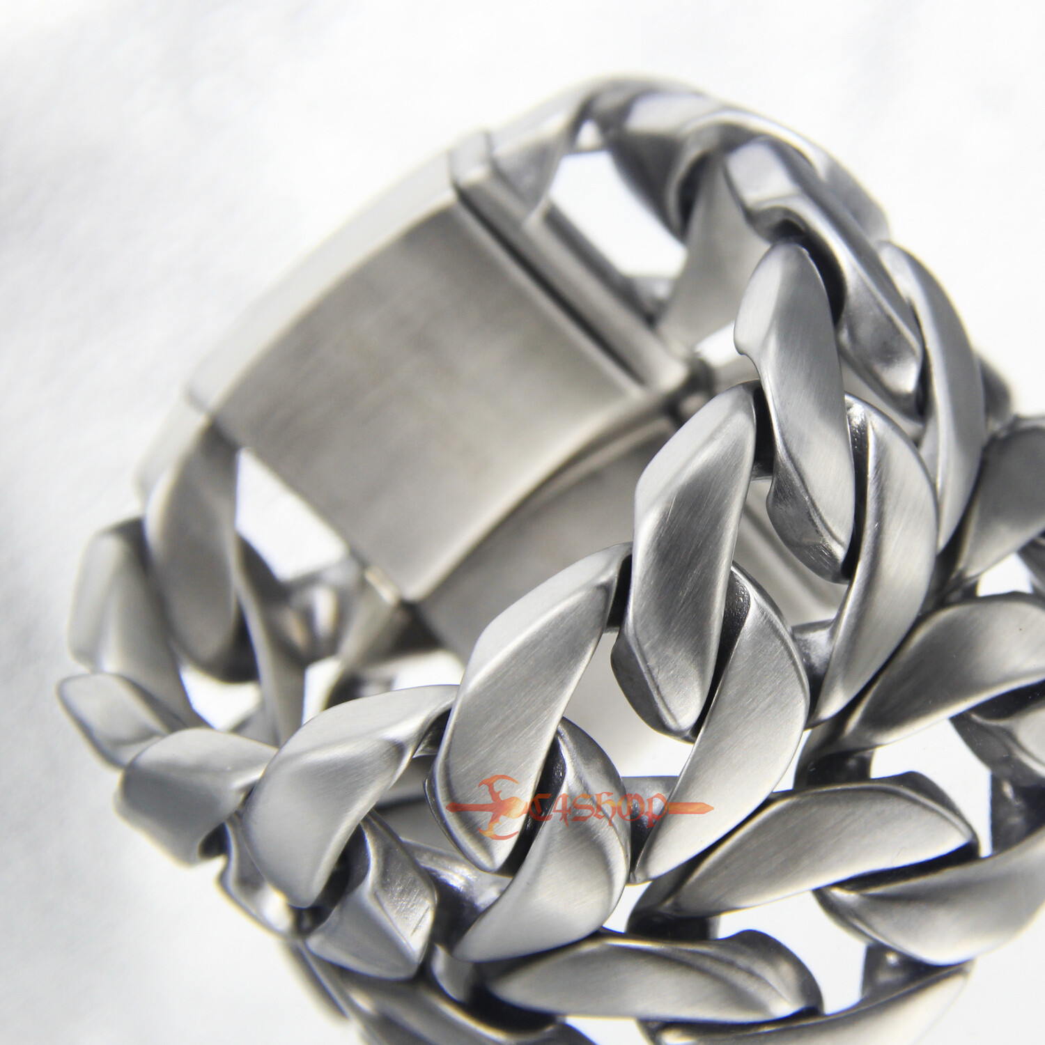 Heavy Men's Cuban Link Bracelet Stainless Steel Chunky Silver Brushed - View #2