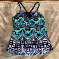 Arizona Jeans Tankini Womens Small Aztec Print Strappy Tank Swim Boho Geometric