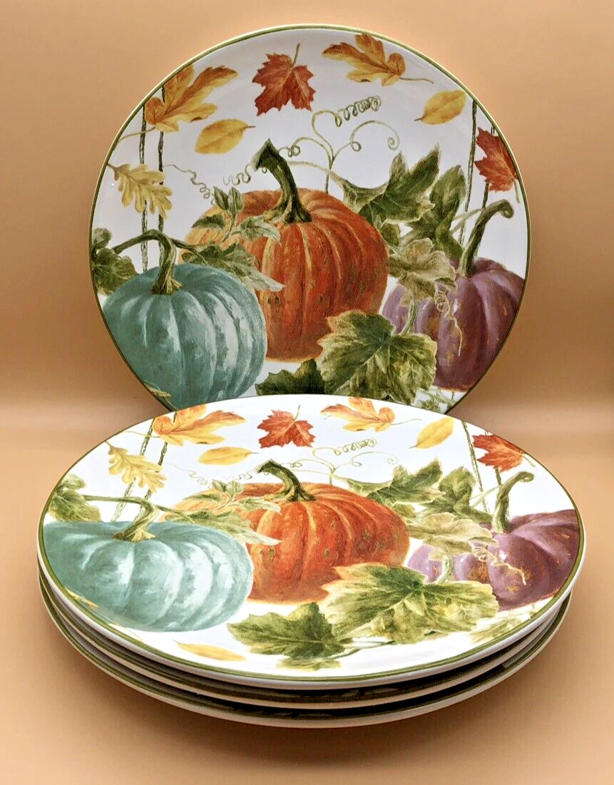 Certified International Pumpkin Autumn Harvest 11" Dinner Plates (Set of 4) NEW