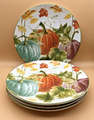 Certified International Pumpkin Autumn Harvest 11'' Dinner Plates (Set of 4) NEW