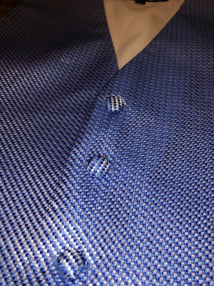Chaleco Formal Colección Cardi Azul Cielo Blanco Abotonado Poliéster Hombre’s Pequeño Foto 2 de 4