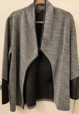 Women's Open Front Blazer Size L Black White Tweed Knit Stretch Made in USA