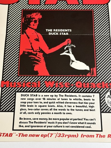 Vintage 1978 The Residents DUCK STAB Promo Poster, Ralph Records ep 18" x 12 1/2 - Picture 2 of 8