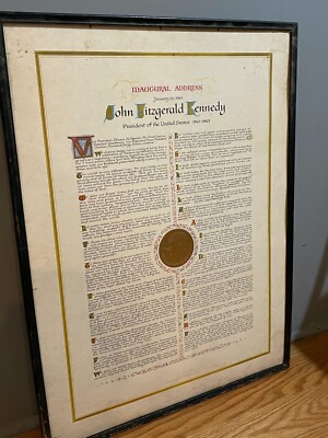 JFK Inaugural Address 24''x18''  * Geyer Studios 1966 * Jewish American Interest