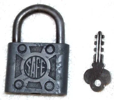 Vintage SAFE Brand Padlock Lock with Key Only Locks With Key Inserted