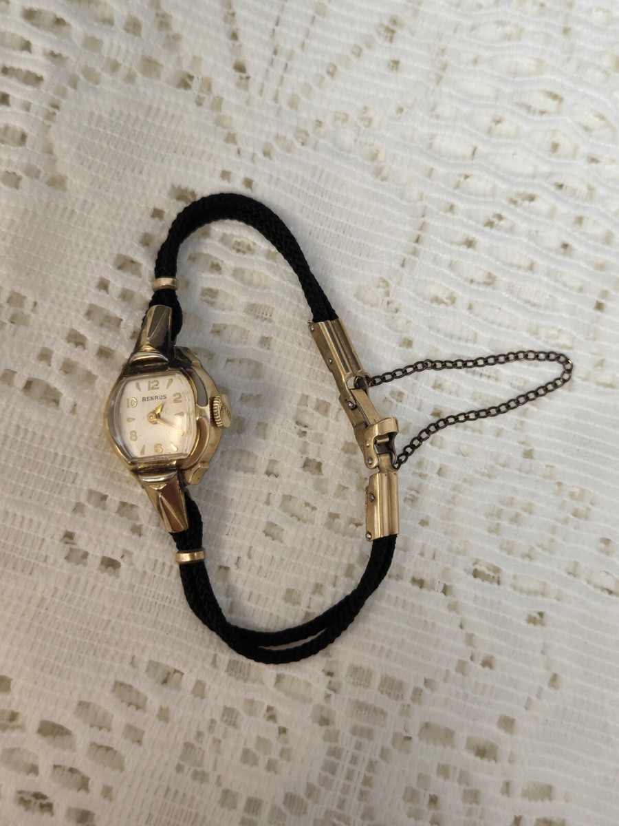 Vintage BENRUS 10k Gold RGP Bezel Watch Signed JB - Tested & Works