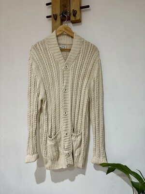 Reiss Men's Ralph Aran Chunky Cable Knitted Cream Cardigan 100