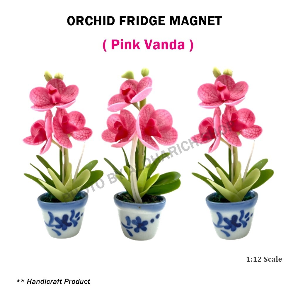 3X imán de nevera de orquídeas rosa flores vanda refrigerador artesanía escala 1:12