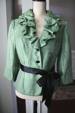 Adrianna Papell Evening Essentials Belted, Ruffled Jacket Shimmering Green Sz 8