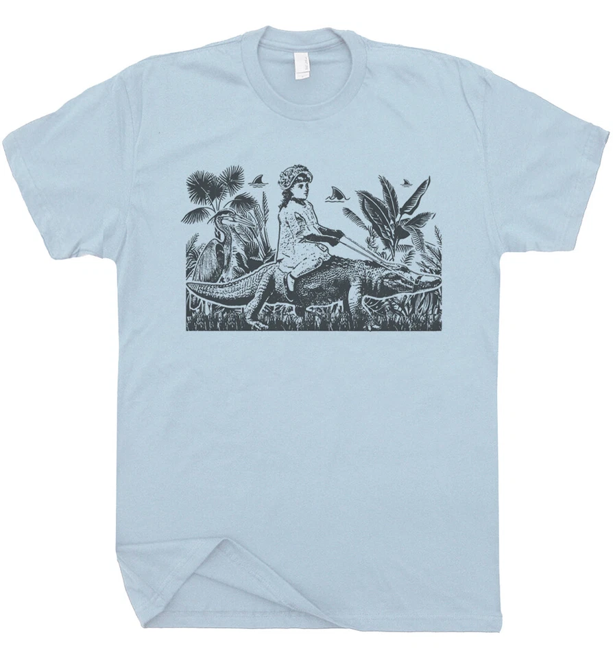 Camiseta Niña Montando Caimán Camisas Extrañas Vintage Florida Gráfico Retro Gator T Foto 2 de 4