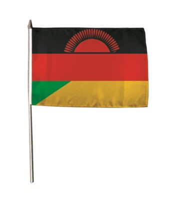 Flaggenfritze® Stockflagge Malawi – 30 X 45 Cm, Polyester, Mit 60 Cm Holzstab