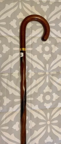 CONCORD TORTIGLIONE MENS CROOK HANDLE ACACIA WOOD CARVED SPIRAL WALKING CANE - Picture 2 of 4