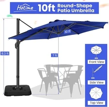 HOTIME 10 ft Cantilever Offset Patio Umbrella Large Outdoor Umbrellas Heavy Duty