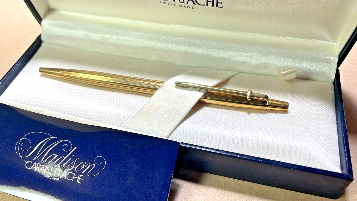 Vintage Caran d'Ache Madison Gold Plated Ballpoint, Original Box