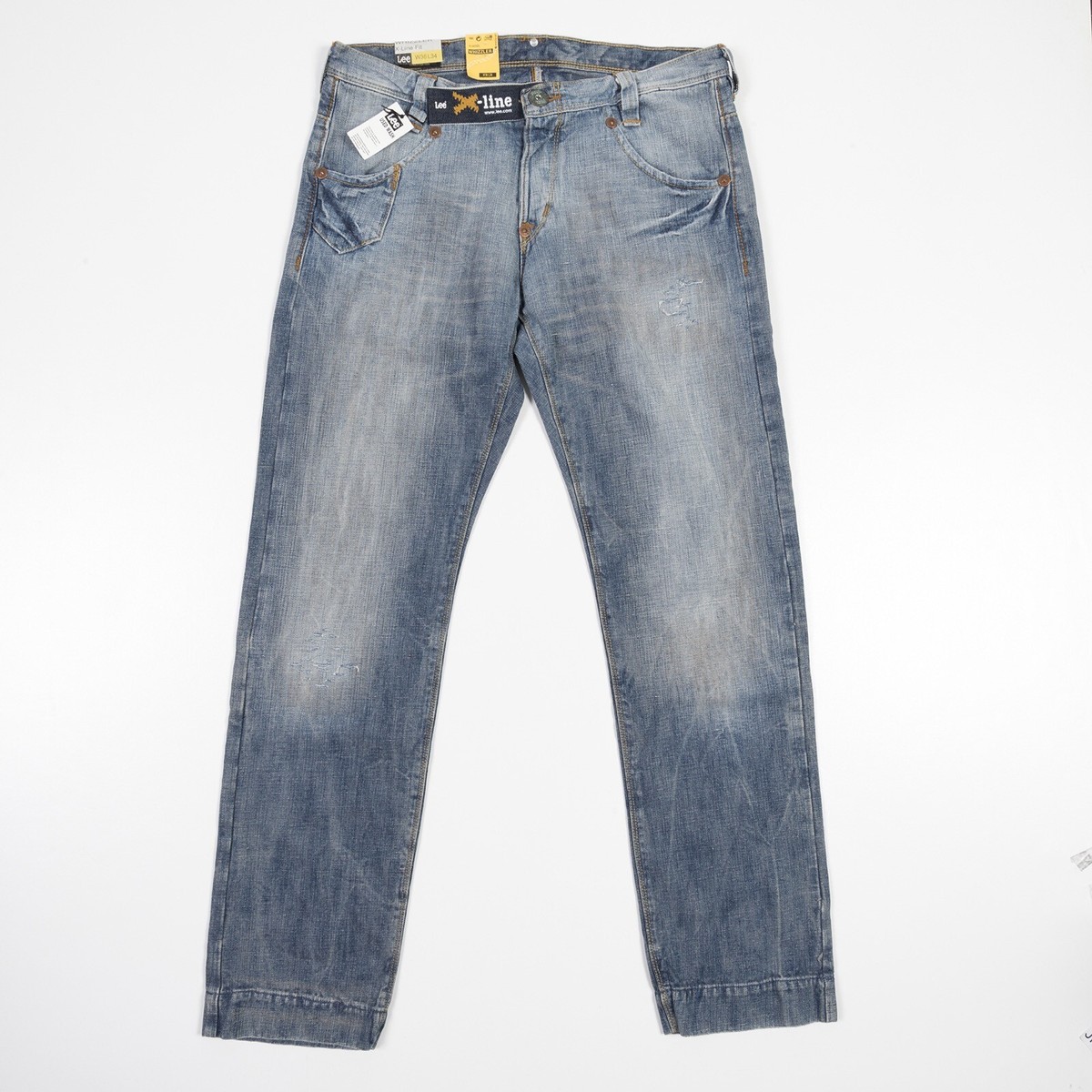 Lee X-Line Jeans Button Fly Straight Leg Midrise Distressed Mens