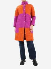 Bottega Veneta Purple And Orange Two-tone Wool-blend Coat - Size Uk 12