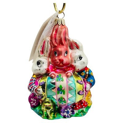 Christopher Radko Triple Treasure Glass Easter Ornament 4.5  Bunny Rabbit NEW