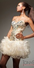 Tony Bowls Short Homecoming Mirror Stone Prom Dress Gold Formal Gown Sz0 TS11372