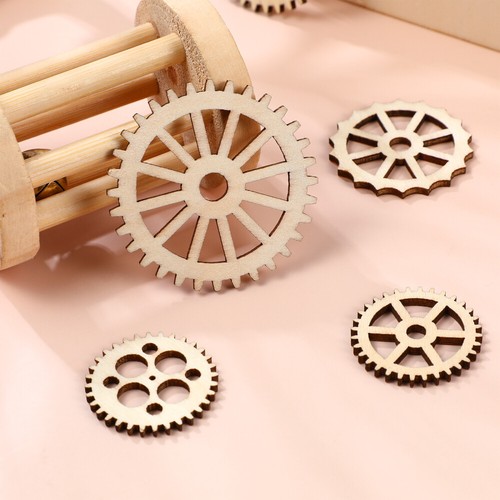 50 Pcs Wooden Gear Pendant Ornaments Bulk Miniature Craft Supplies