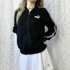 Y2k Puma Full Zip Track Jacket Black White Logo Arm Decal Sz Med
