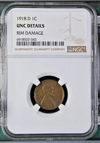 1927-D 1C Lincoln Wheat Penny - NGC UNC Details: Rim Damage (slight)