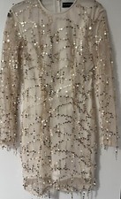 White/Gold Mini Dress Mini Size 6  Used PLT Gold Sequins Prettylittlething