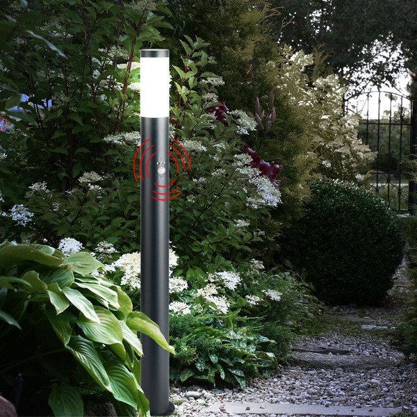 Steh Lampe Anthrazit Terrassen AußEn Beleuchtung Bewegungsmelder Garten Leuchte-image