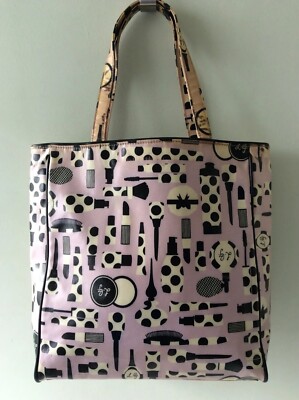 LULU GUINNESS ladies pink and black oil cloth shopper handbag UK