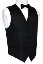 Italian Design. Black Satin Formal, Wedding, Prom, Tuxedo Vest  Bow-Tie Set