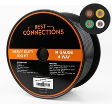 4 Way Trailer Wire 14ga. 100ft Insulated Stranded Copper Clad Cable Heavy Duty