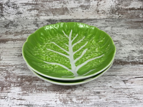 "Bonito par de platos de cena profundos vintage de hoja de repollo verde de 9 1/2" de Trader Vic's - Imagen 6 de 9