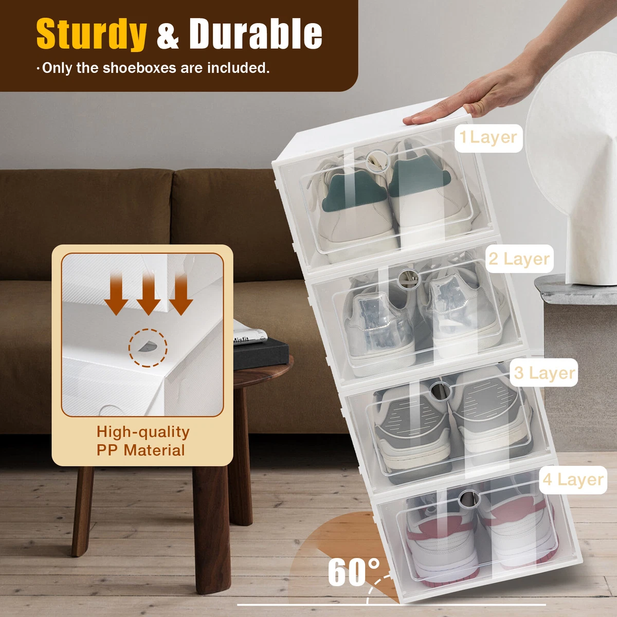 24 Pack Shoe Storage Box, Plastic Foldable Shoe Box, Stackable Clear Shoe  Organizer