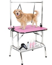 36 Inch Folding Dog Grooming Table Non-Slip Top with Adjustable Arm and Tray
